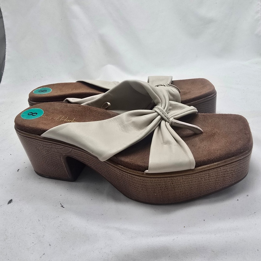 House of Harlow 1960 Glamming Platform Sandals Womens 8 Ivory Leather Wood Heel